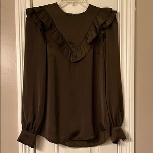H&M olive green ruffle long sleeve blouse NWOT Sz 4